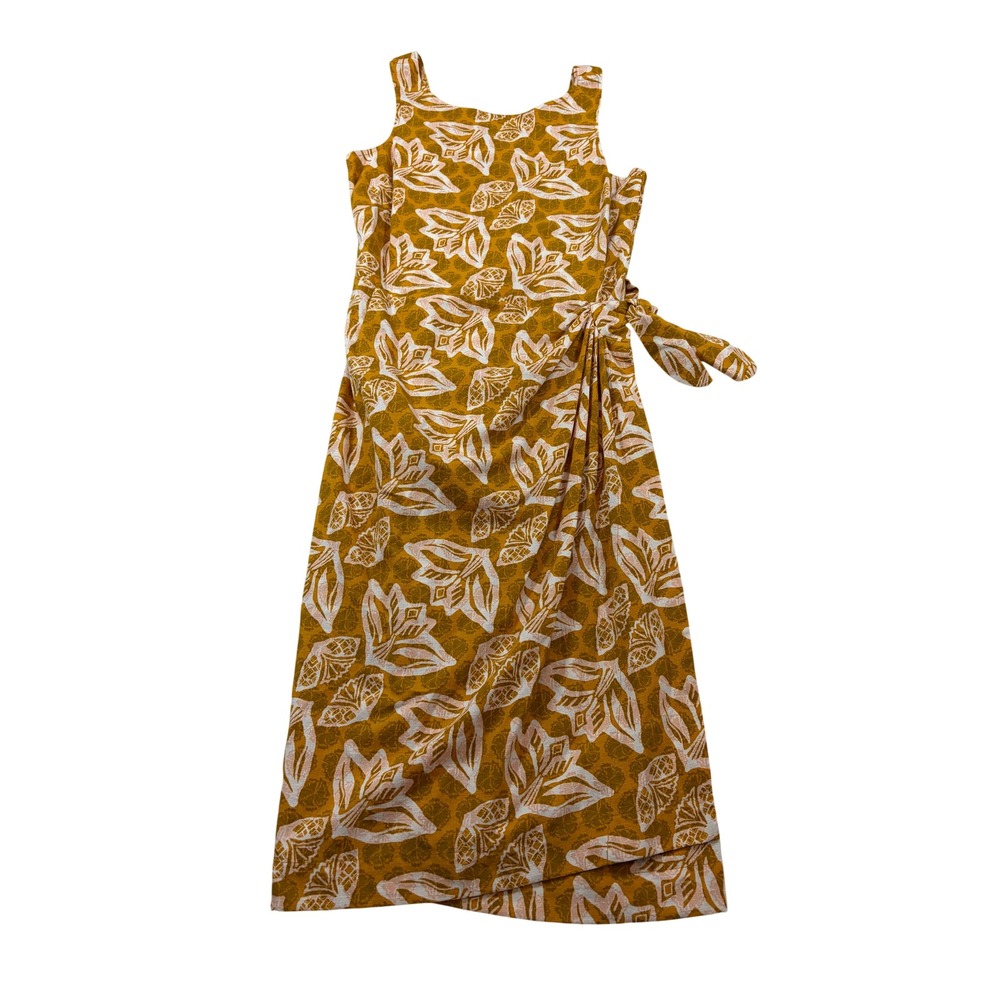 Pataloha Patagonia Organic Cotton Wrap Dress Mustard Yellow Floral Size 6